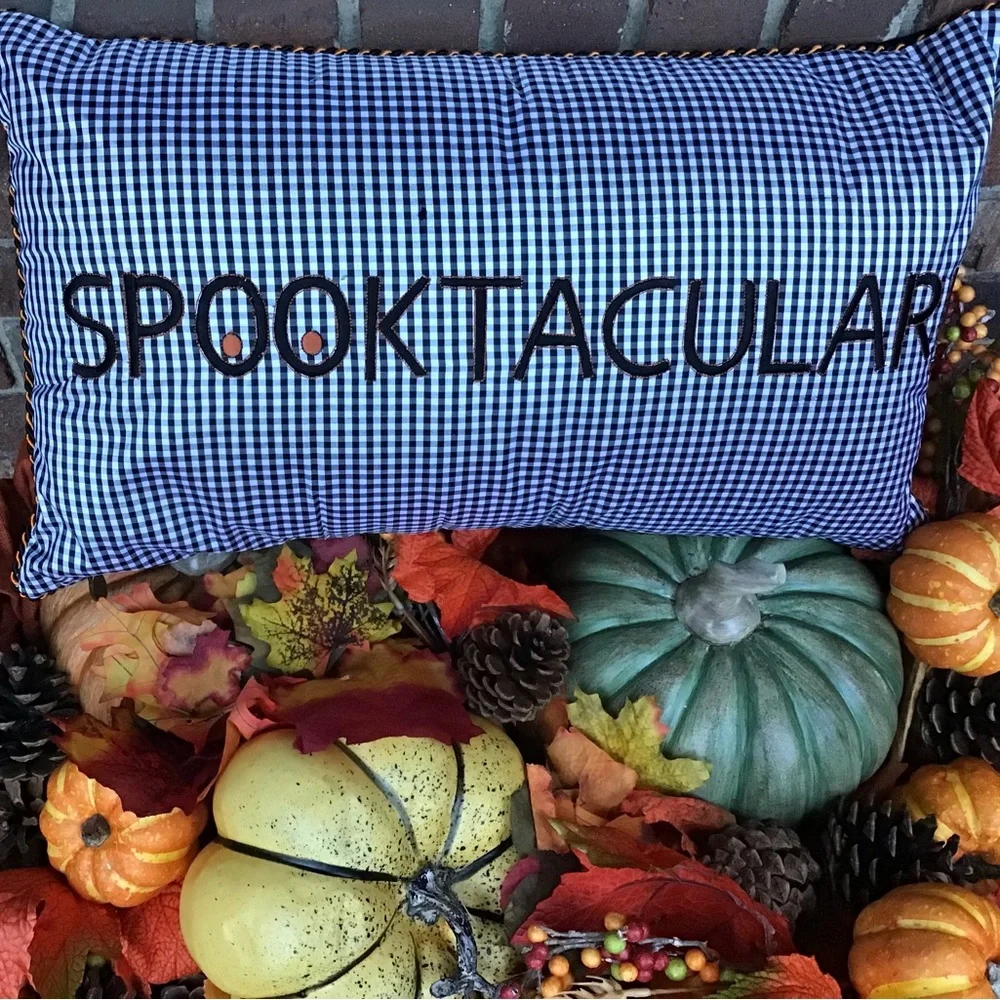NWOT - McKenzie Child Gorgeous Halloween Pillow “Spooktacular Embroidered